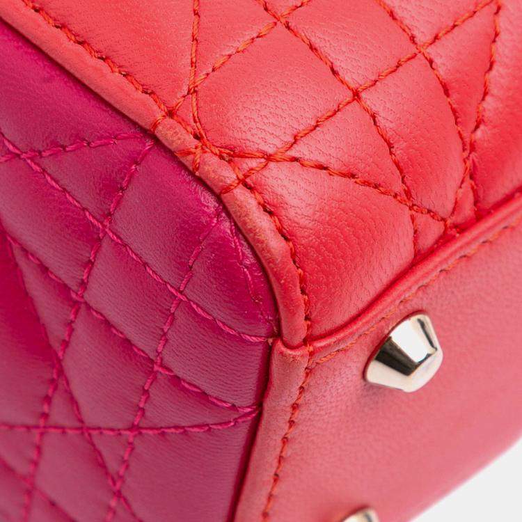 Pre Owned Dior Red Mini Bicolor Lambskin Cannage Lady Dior