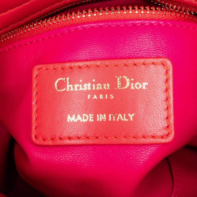 Pre Owned Dior Red Mini Bicolor Lambskin Cannage Lady Dior