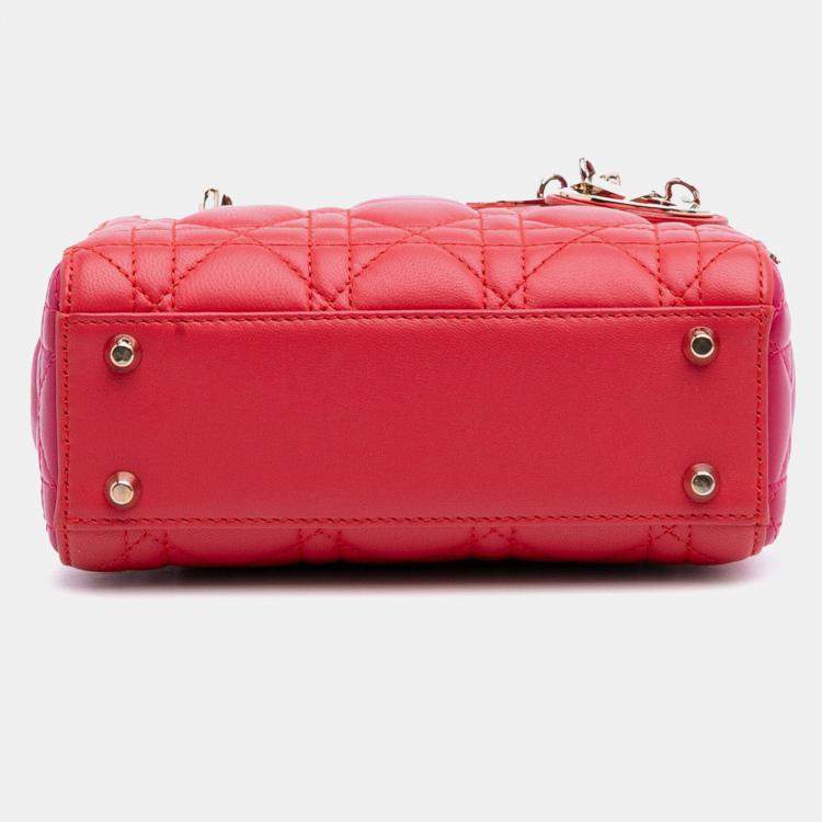 Pre Owned Dior Red Mini Bicolor Lambskin Cannage Lady Dior
