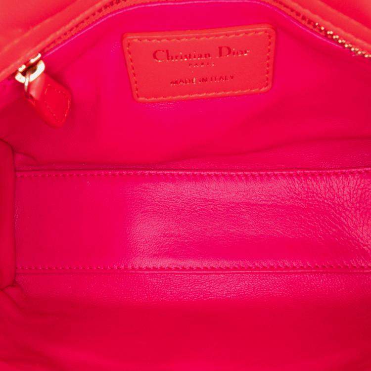Pre Owned Dior Red Mini Bicolor Lambskin Cannage Lady Dior