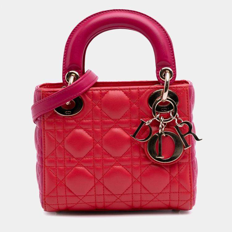 Pre Owned Dior Red Mini Bicolor Lambskin Cannage Lady Dior