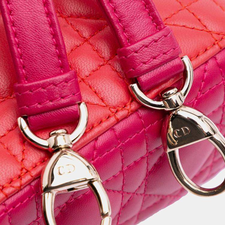 Pre Owned Dior Red Mini Bicolor Lambskin Cannage Lady Dior