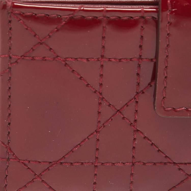 Pre Owned Dior Red Cannage Patent Leather Lady Dior 5 Gusset Card Holder