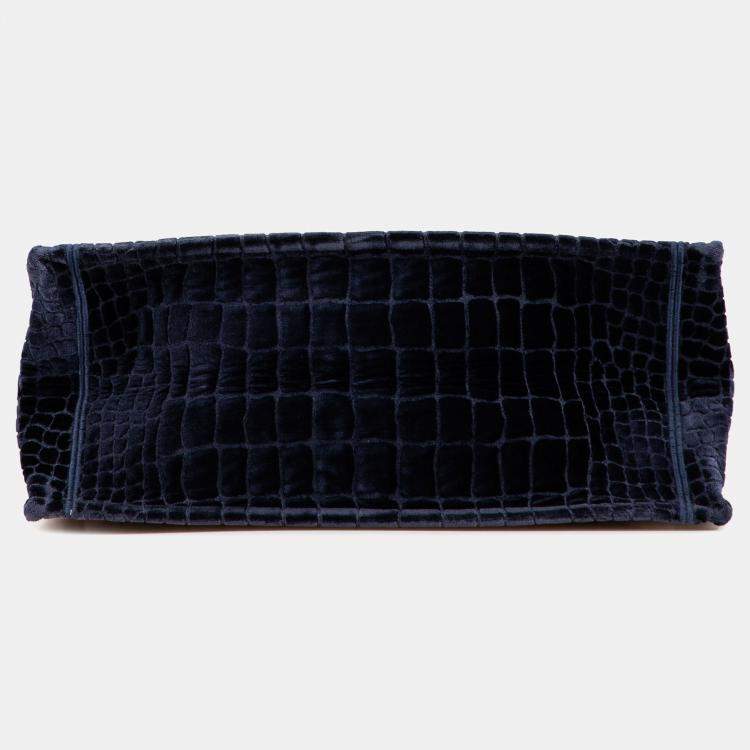 Pre Owned Dior Navy Blue Large Velvet Embossed Book Tote