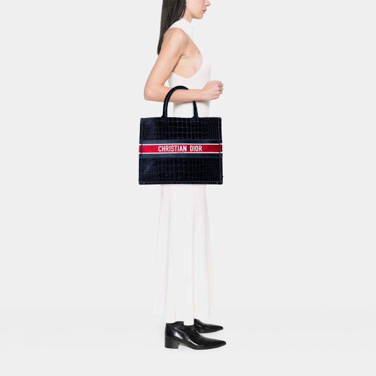 Pre Owned Dior Navy Blue Large Velvet Embossed Book Tote