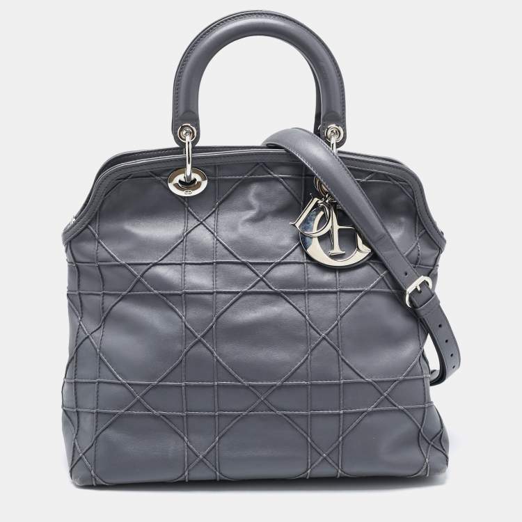 Pre Owned Dior Grey Cannage Leather Granville Tote 