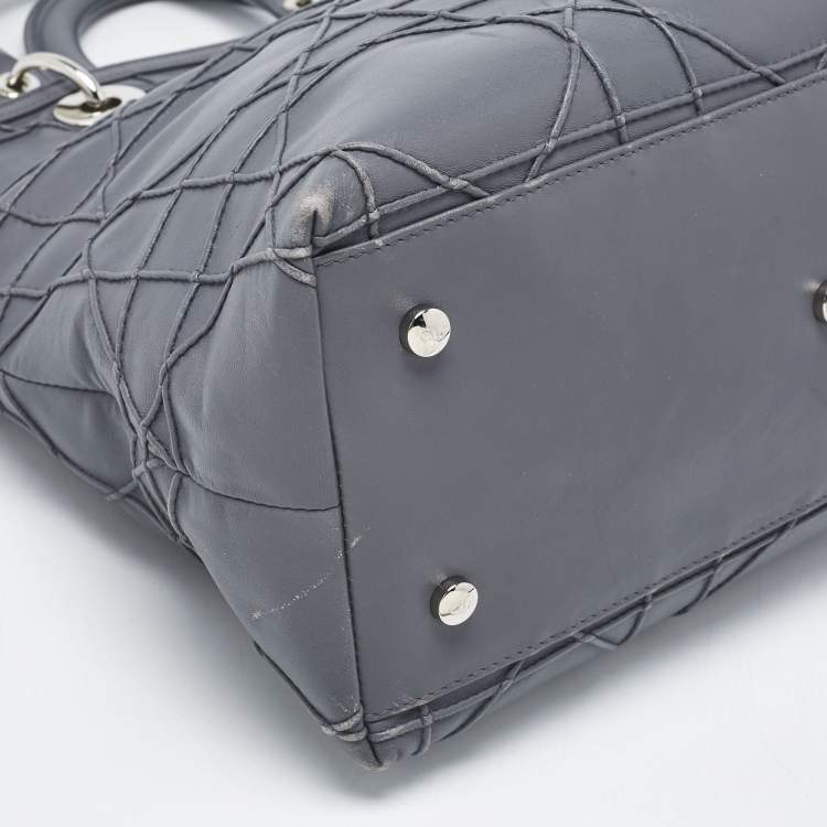 Pre Owned Dior Grey Cannage Leather Granville Tote 