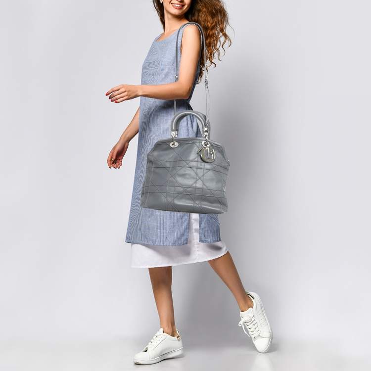Pre Owned Dior Grey Cannage Leather Granville Tote 