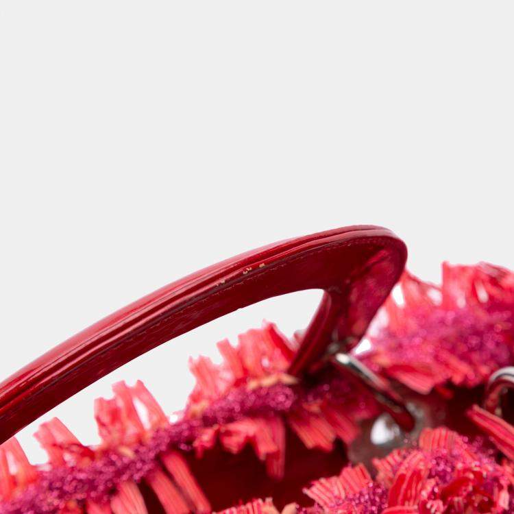 Pre Owned Dior Red Medium Tweed Fringe Rhinestone Lady Dior