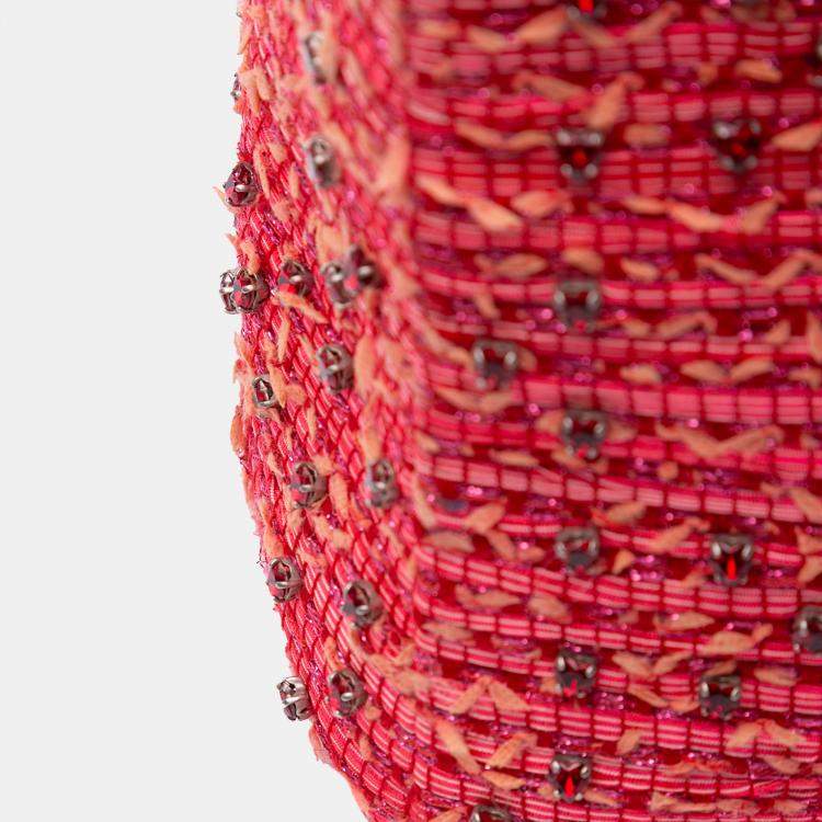 Pre Owned Dior Red Medium Tweed Fringe Rhinestone Lady Dior