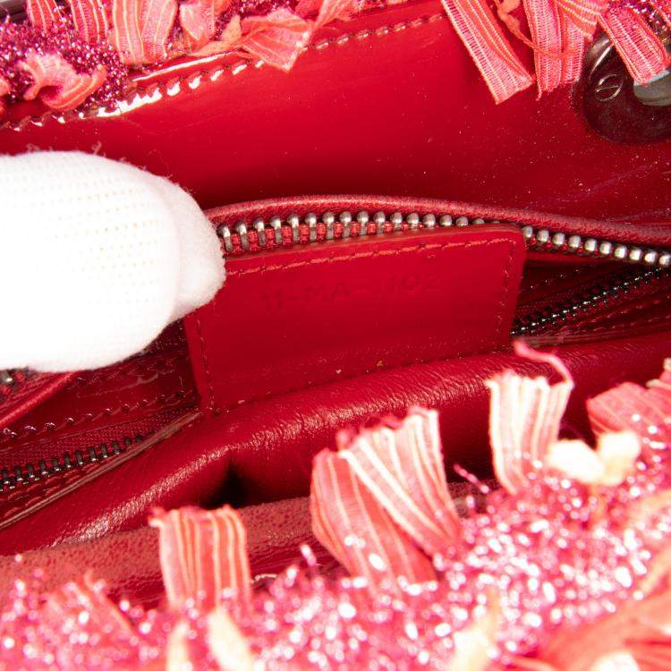 Pre Owned Dior Red Medium Tweed Fringe Rhinestone Lady Dior