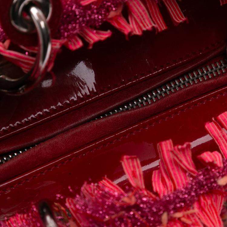 Pre Owned Dior Red Medium Tweed Fringe Rhinestone Lady Dior