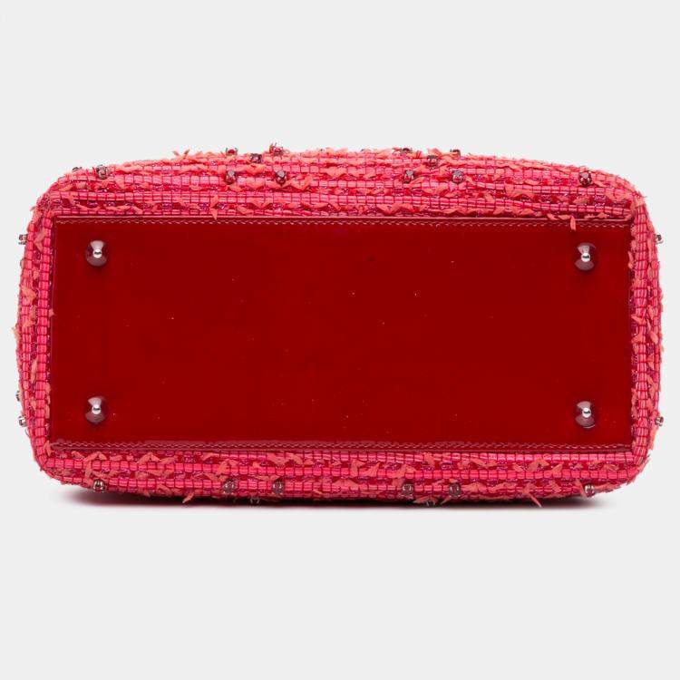Pre Owned Dior Red Medium Tweed Fringe Rhinestone Lady Dior