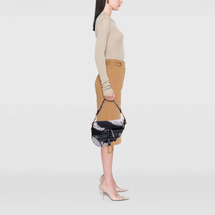 Pre Owned Dior Black Canvas Embroidered Tie Dye Saddle Bag