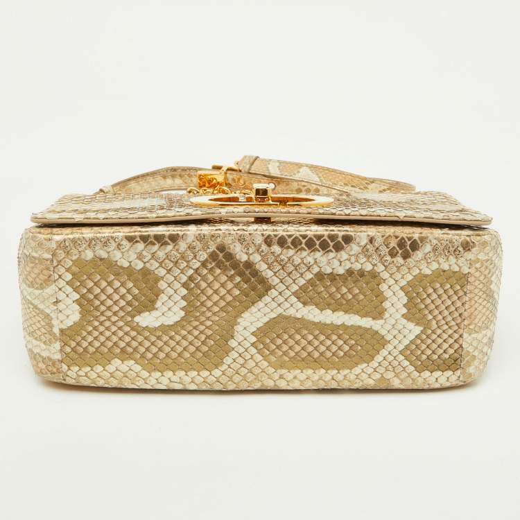 Pre Owned Dior Gold/Beige Python Medium Caro Shoulder Bag