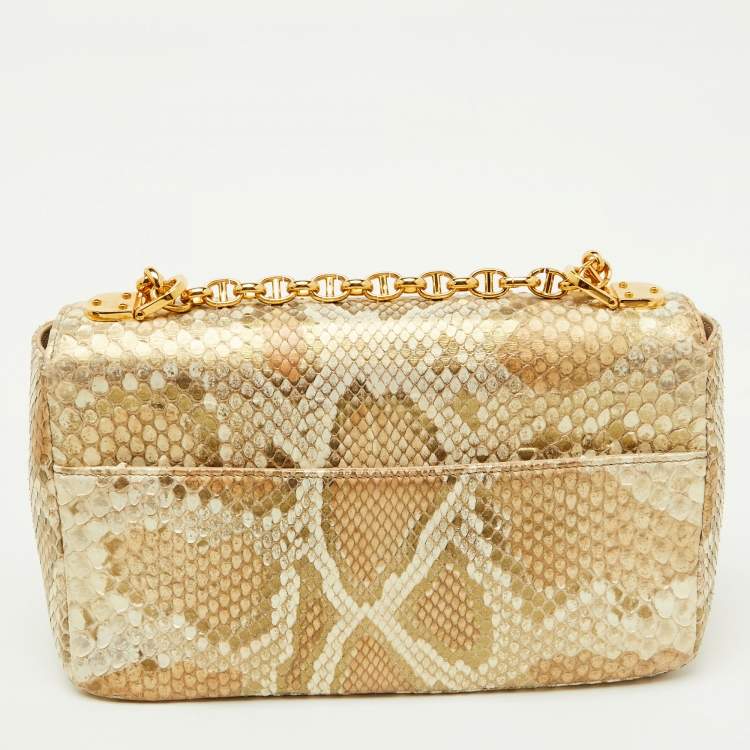 Pre Owned Dior Gold/Beige Python Medium Caro Shoulder Bag