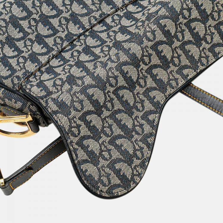 Pre Owned Dior Navy Blue Diorissimo Canvas Saddle Bag