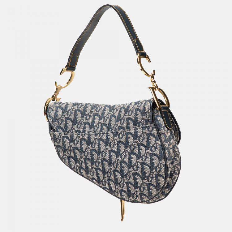 Pre Owned Dior Navy Blue Diorissimo Canvas Saddle Bag