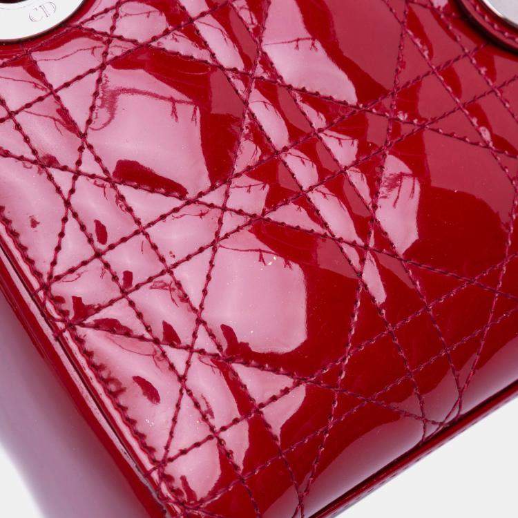 Pre Owned Dior Red Mini Patent Cannage Lady Dior