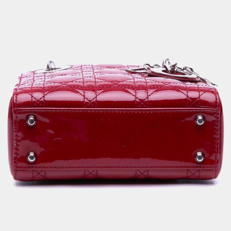 Pre Owned Dior Red Mini Patent Cannage Lady Dior