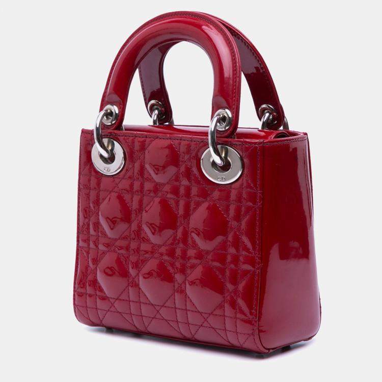 Pre Owned Dior Red Mini Patent Cannage Lady Dior