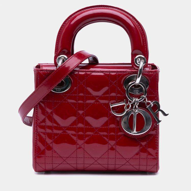 Pre Owned Dior Red Mini Patent Cannage Lady Dior