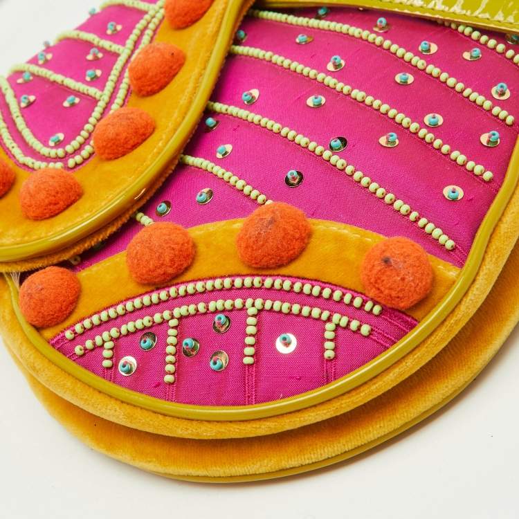 Pre Owned Dior Multicolor Velvet and Patent Leather Limited Edition Pom Pom Embellished Saddle Bag