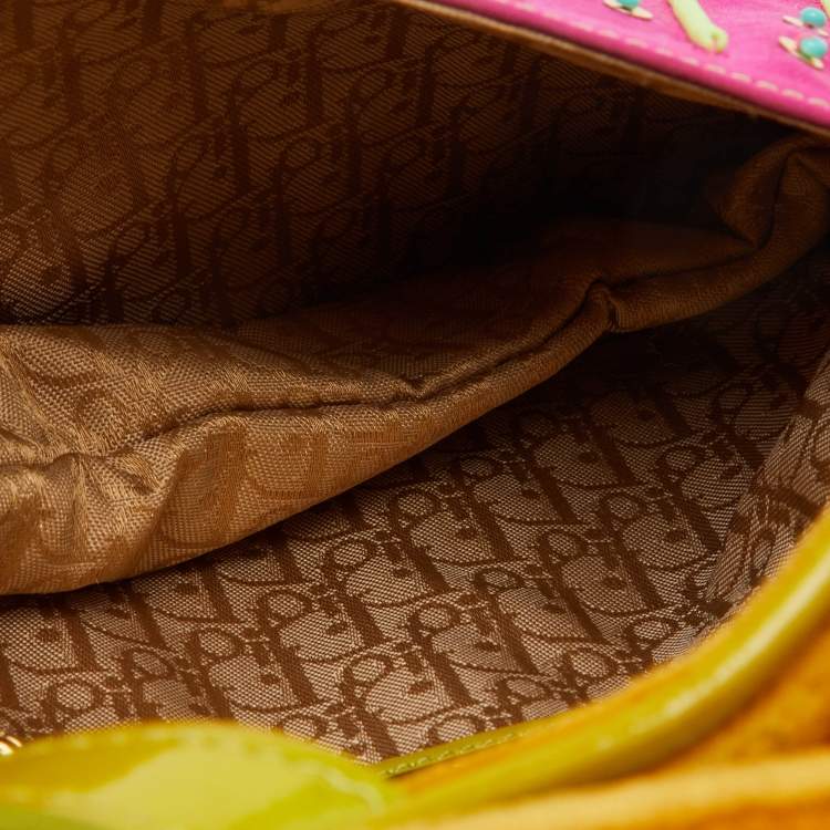 Pre Owned Dior Multicolor Velvet and Patent Leather Limited Edition Pom Pom Embellished Saddle Bag