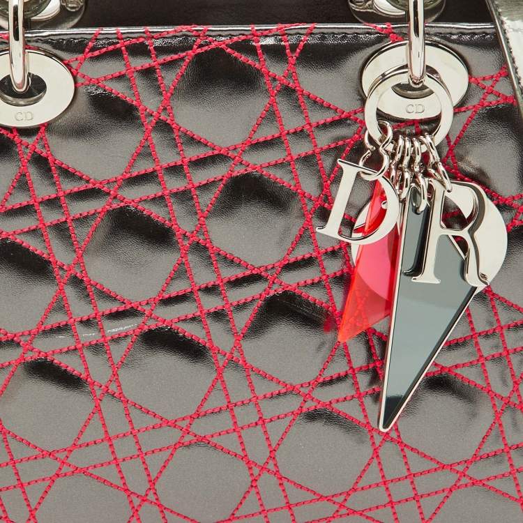 Pre Owned Dior Grey Cannage Patent and Leather Anselm Reyle Lady Dior Tote