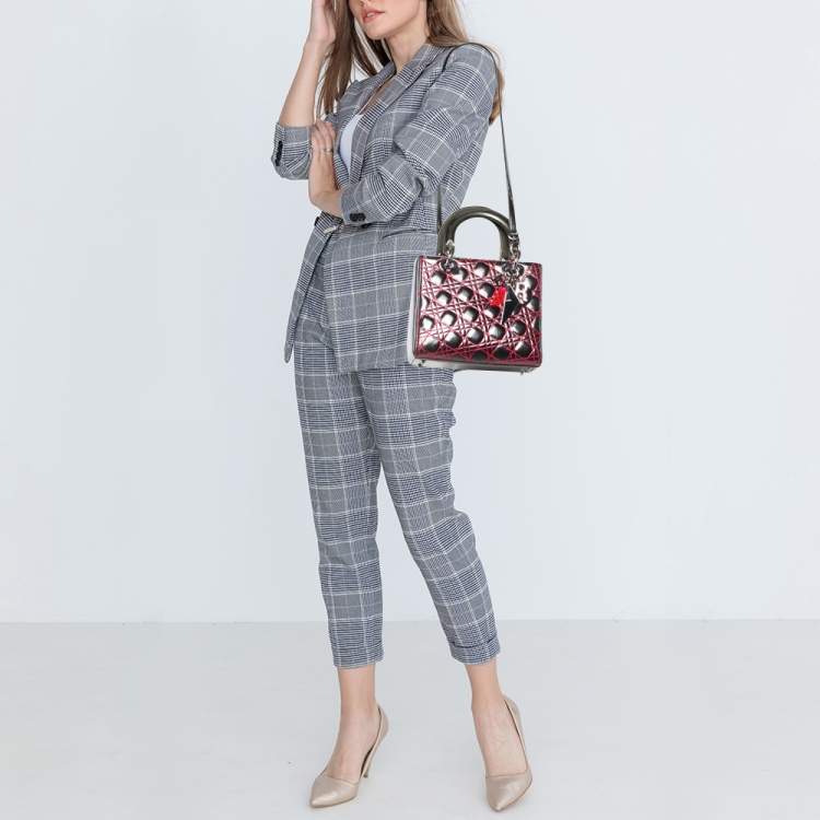 Pre Owned Dior Grey Cannage Patent and Leather Anselm Reyle Lady Dior Tote