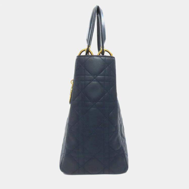 Pre Owned Dior Lady Dior Navy Calf Leather Handbag