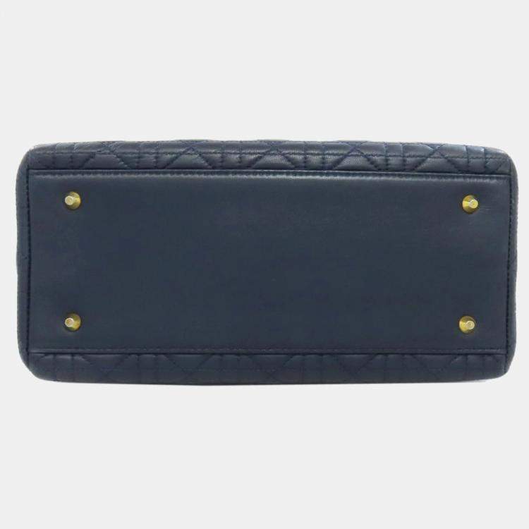 Pre Owned Dior Lady Dior Navy Calf Leather Handbag