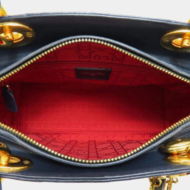 Pre Owned Dior Lady Dior Navy Calf Leather Handbag