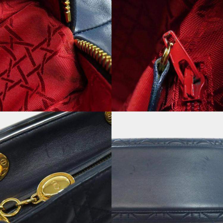 Pre Owned Dior Lady Dior Navy Calf Leather Handbag