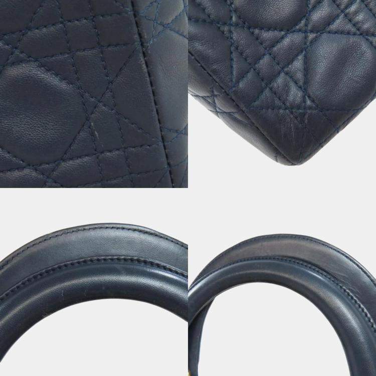 Pre Owned Dior Lady Dior Navy Calf Leather Handbag