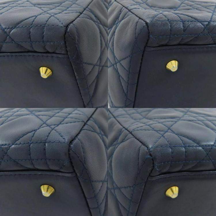 Pre Owned Dior Lady Dior Navy Calf Leather Handbag