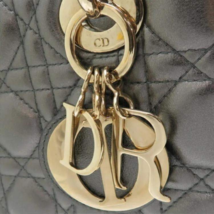 Pre Owned Dior Lady Dior Silver Calfskin Shoulder Bag