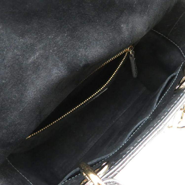 Pre Owned Dior Lady Dior Silver Calfskin Shoulder Bag