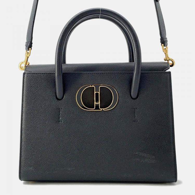 Pre Owned Dior Montaigne 30 Black Leather Shoulder Bag