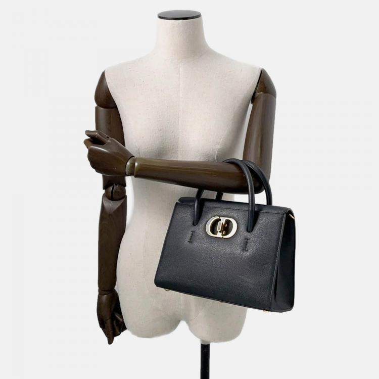 Pre Owned Dior Montaigne 30 Black Leather Shoulder Bag
