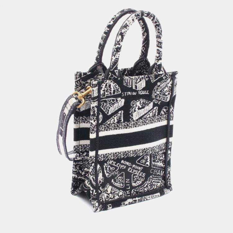 Pre Owned Dior Black Mini Plan de Paris Logo Embroidered Canvas Vertical Book Tote