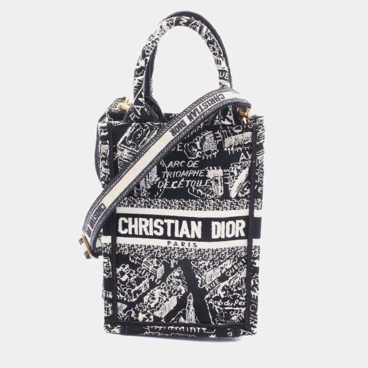 Pre Owned Dior Black Mini Plan de Paris Logo Embroidered Canvas Vertical Book Tote