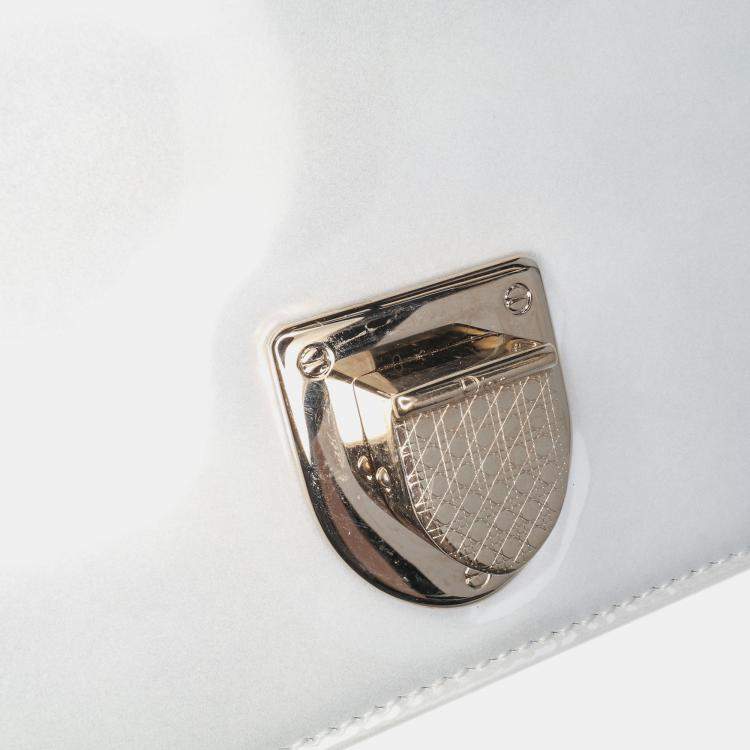 Pre Owned Dior Silver Small Metallic Patent Microcannage Diorama Flap Bag