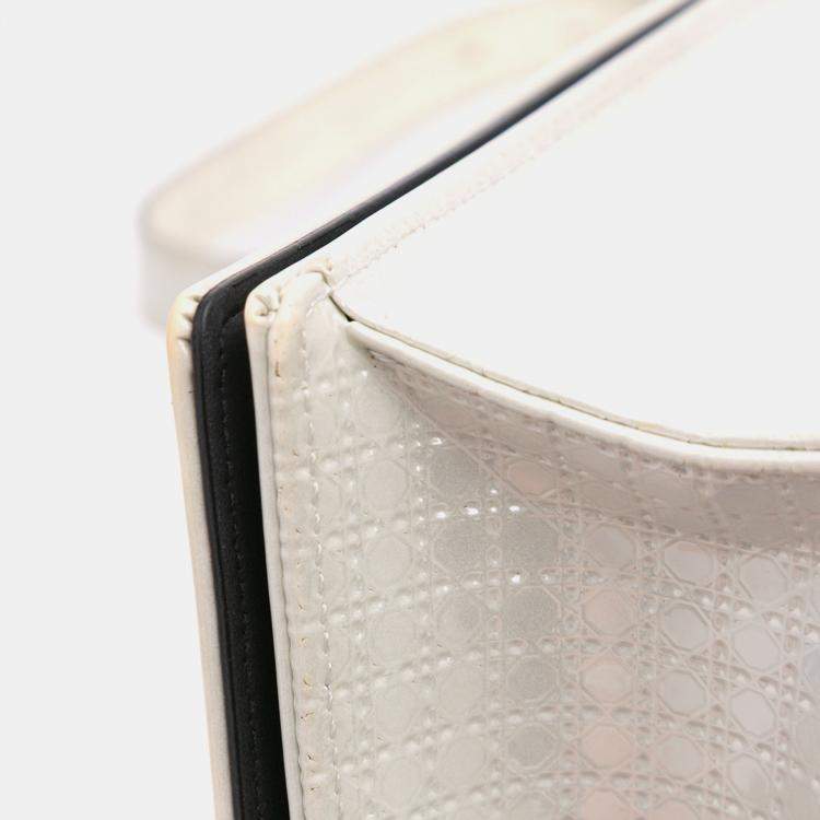 Pre Owned Dior Silver Small Metallic Patent Microcannage Diorama Flap Bag