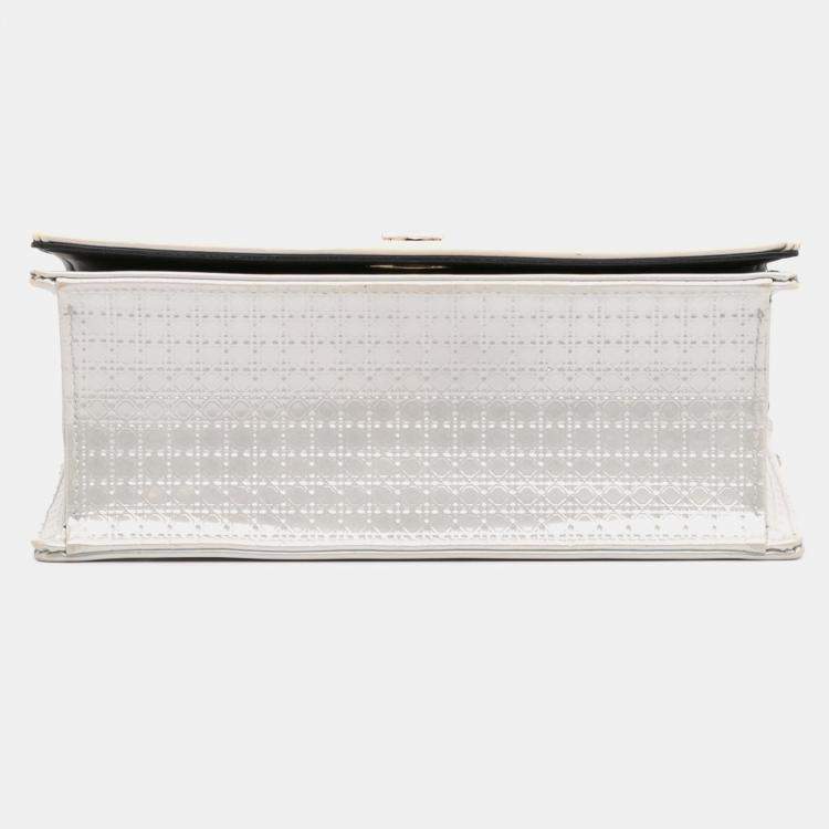 Pre Owned Dior Silver Small Metallic Patent Microcannage Diorama Flap Bag