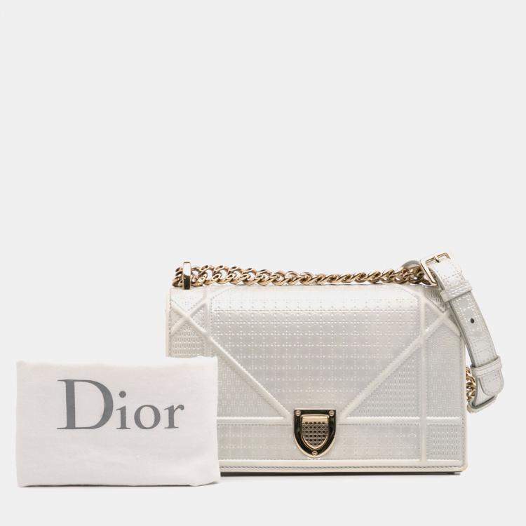 Pre Owned Dior Silver Small Metallic Patent Microcannage Diorama Flap Bag