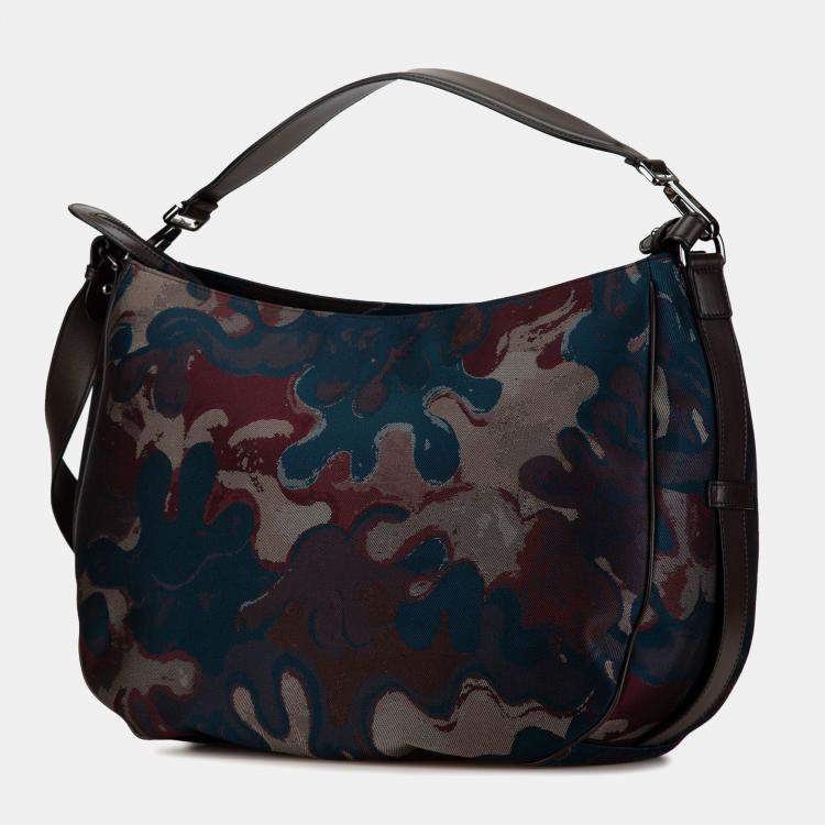 Pre Owned Dior Brown Peter Doig Denim Camouflage Soft Saddle Bag