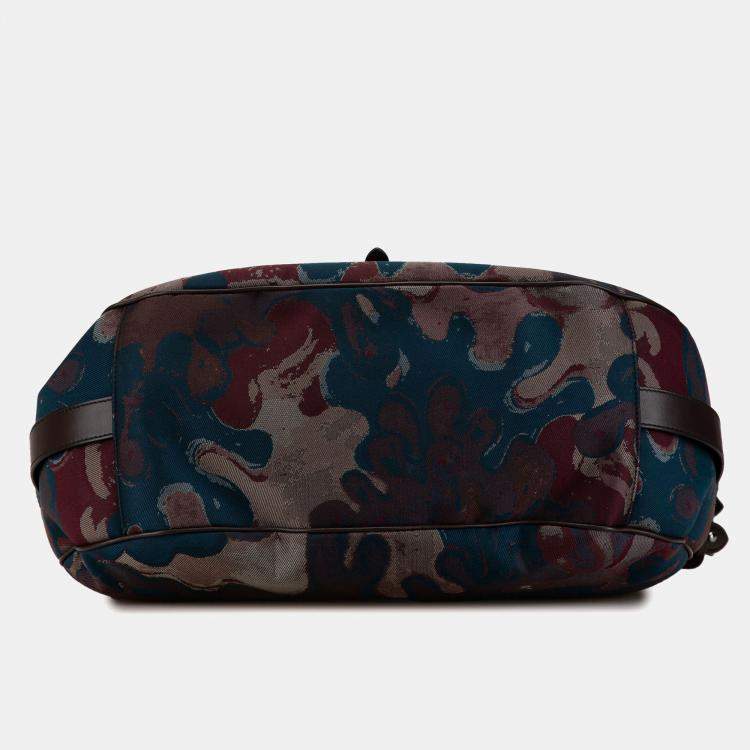 Pre Owned Dior Brown Peter Doig Denim Camouflage Soft Saddle Bag