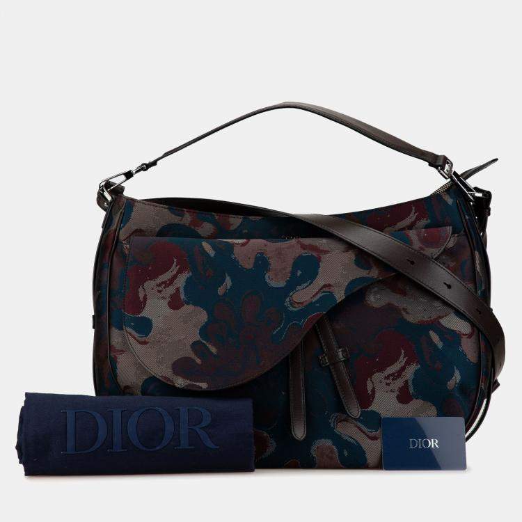 Pre Owned Dior Brown Peter Doig Denim Camouflage Soft Saddle Bag