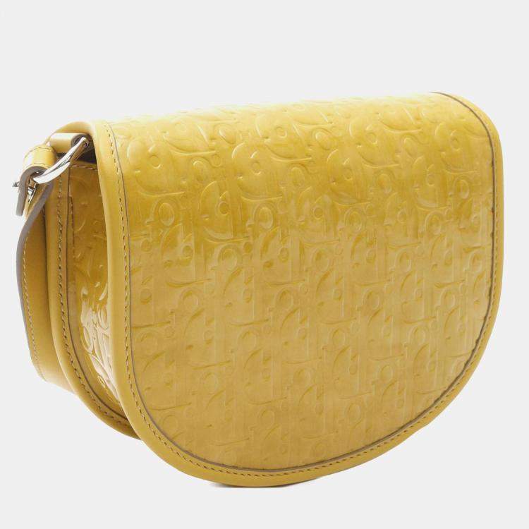Pre Owned Dior Yellow Mini Oblique Patent Gallop Crossbody Bag